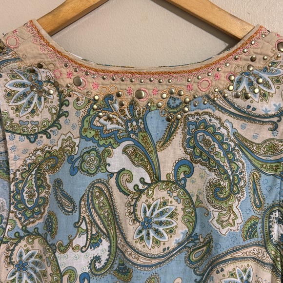 Cynthia Rowley Paisley Studded Linen Blend Sleeveless Top size XL Artsy Spring - Picture 5 of 11